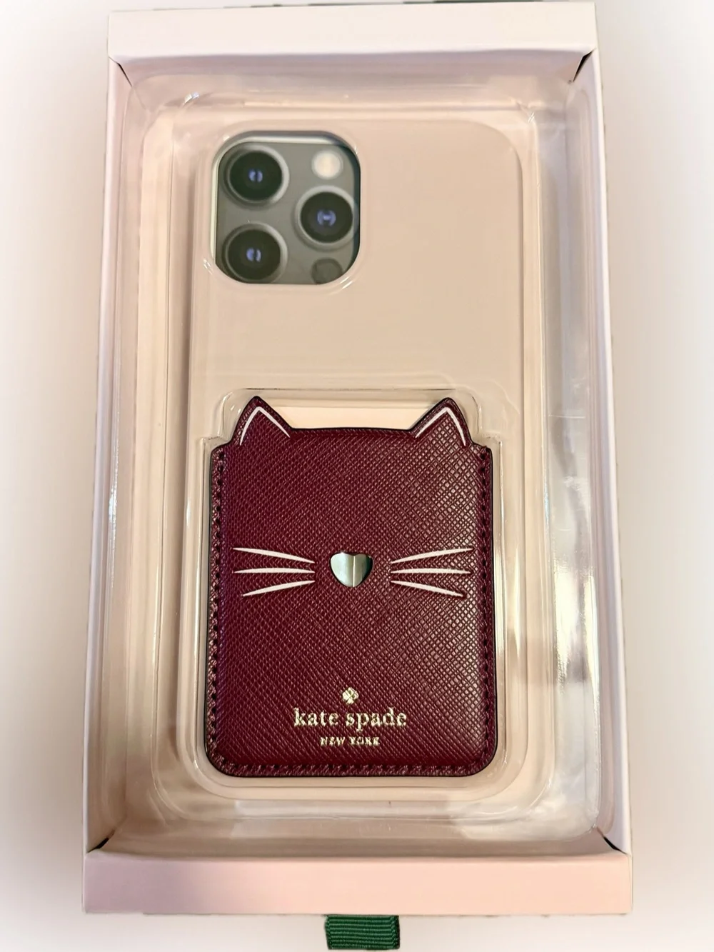 kate spade Cat Card Pocket Phone Case - Plum on Blush iPhone 12 Pro Max